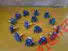 0228 C 15 Knobs Glass Heart Blue With White Stars Brass Base 1.25 Inch