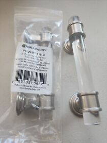 P42221w 24 Brainerd 3 Center To Satin Nickel And Clear Cylindrical Bar Cabinet Pull