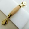 25368 Hickory Hardware Vtg Drawer Pull Polished Brass Light Ash Wood