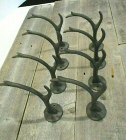 T07-1373 8 Cast Iron Antler Hooks Deer Elk Coat Hat Hall Tree Entry Way Rack Tack Hook