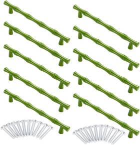 Achnau 727431685834 10pcs Green Cabinet Handles Bamboo Shape 5 Inch Hole Centers Pulls