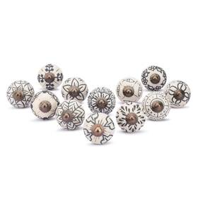 Ajuny 903605883127 Set Of 12 Ceramic Knobs Off White Kitchen Cabinet Door And Drawer Pulls For Cupb