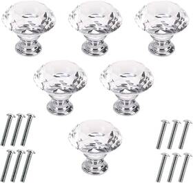 Ak0202-3-6 Akstore 6 Pcs Crystal Glass Cabinet Knobs 30mm Diamond Shape Drawer Kitchen