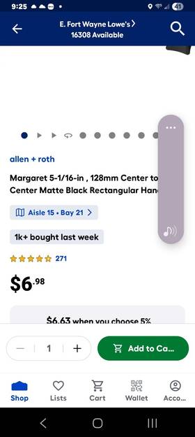5190a34 Allen Roth Margaret 5-1/16-in Center To Pull Matte Black Finish