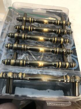 Allison 035061632310 Antique Brass 4 Inch Long Cabinet Pulls Set Of 6 Nip Handles Vtg
