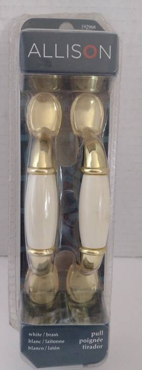 Allison 035061926969 Brass And White Finish Door / Drawer Pulls - Set Of 2