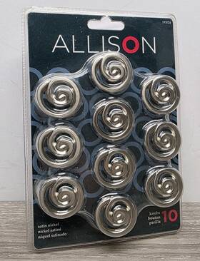 Allison 035061930249 Knobs 10 Pack Satin Nickel Finish Easy Application Hardware Included