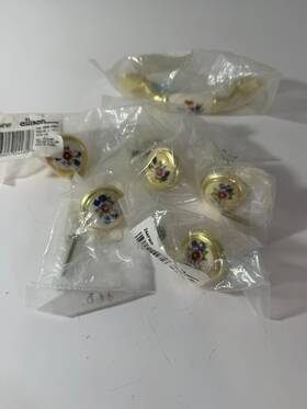 Allison 039257244356 Lot Of 5 Bright Gold Floral Enamel Cabinet Pulls Knobs And 1 Handle