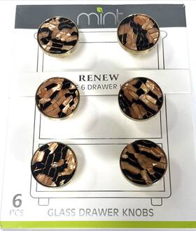 American Dream Home Goods 840005240281 New Mint Renew Set Of 6 Jeweled Glass Drawer Pull Knobs Brown/black Pearl Brass