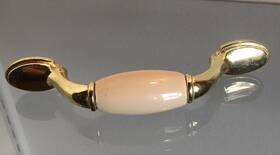 Bp76245-a3 Amerock 026634046535 Lt Almond Ceramic Brass Cabinet Drawer Pull Handle Lot Of 29