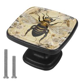 Anna Cowper 790872638854 4pcs Retro Bee Floral Cabinet Knob Black Square Drawer Pulls Kitchen Hardware