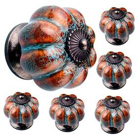 Ao La Ya 746740592381 Drawer Knob Ceramic Cabinet Knobs Pcs Pull Glazed 6 Pumpkin Blue