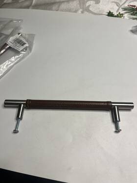 281-ow-brn Atlas Homewares 5pc Brown Leather Brushed Nickel 8.5 Inch Bar Cabinet Dresser Pull