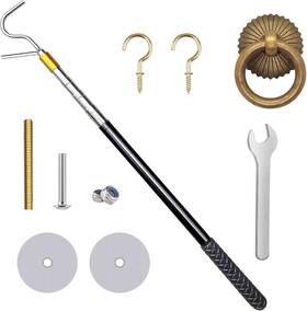 Gllg01 Attic Ladder Pull Cord Pull-down Hook - 60 Inch Telescoping Rod Vintage Copper Door Ring Replacemen