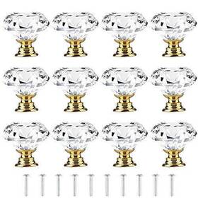 Attom Tech Llc 313100968942 Elegant Crystal Diamond-shaped Glass Drawer Pulls - Set Of 30 Mm / 1.2 In Gold