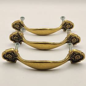 P454-lp Belwith Drawer Cabinet Door Pull Handle Set Of 3 Gold Tone Floral Mcm 4.5 Inch Long Ctc