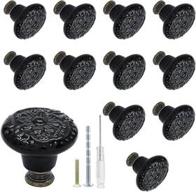 Qy20231024-008 Biaungdo 12 Pcs Black Ceramic Vintage Round Drawer Knobs - Retro Dresser