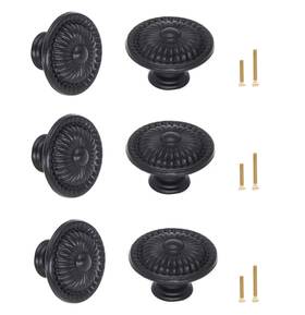 Binifimux 680727735500 6pack 1.4 Inches Black Vintage Flower Cabinet Drawer Pulls Knobs Embossin