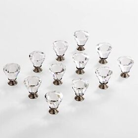 Bino 12-pack Crystal Cabinet Knobs Drawer Pull Handles 1.25inch Diameter 32mm