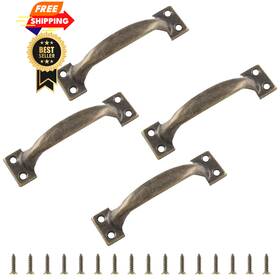 Bivethoi Ty220622-202 4pcs 4 Inch Vintage Barn Door Pulls Utility Cabinet Handles Bronze