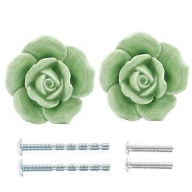 Jr230627016 Bonsicoky 2 Pcs Green Rose Drawer Pulls Ceramic Flower Knobs Decor Handles For