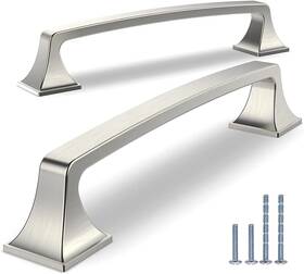 2461-bsn-5-10p Branded 5 Inch Screw Spacing Brushed Nickel Wide Flat Modern Pulls Kitchen Cabinet Ha