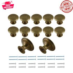 Branded 705353195273 12 Pcs Brass Cabinet Knobs Round Metal Drawer Handles Kitchen Dresser Hardware