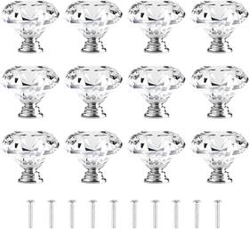 Branded 726084254985 12 Pcs 40mm Crystal Clear Glass Cabinet Drawer Pulls Diamond Shape Cupboard K