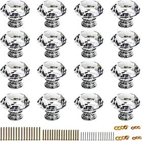 Btskythn00984 Btsky 16 Pcs Diamond 40mm 1.6 Inches Clear Glass Cabinet Konbs Drawer Pulls Cr