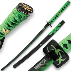 Budk 760729289154 Zombie Hunter Green Katana 27 Inch Black Carbon Steel Blade Wooden Handle M