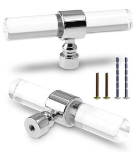 Tuohai210130-0013 Cionyce 6 Pack Acrylic Cabinet Knobs Silver Drawers Clear Single Hole T Bar Ca