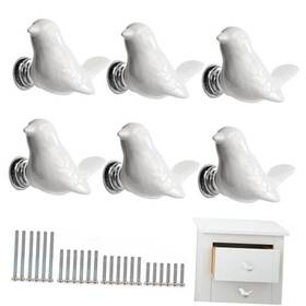 Corasays 611040497035 6 Pack White Drawer Knobs Ceramic Cabinet Handles Bird Shape Cupboard Dresser