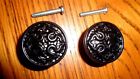 D213431 Vintage Mid Century Heavy Metal Black Knobs Door Pull Handle