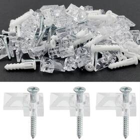 Dk-50 Dakuan 50 Set Mirror Holder Clips Clear Plastic And Metal 21mm X 13mm Screw Fixing
