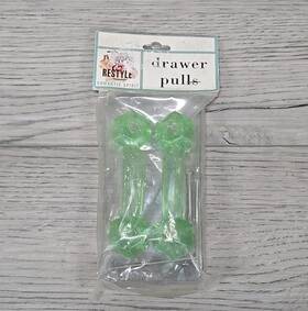 Dayton Hudson 781266188656 Vtg 1997 Restyle Green Glass Look Cabinet Drawer Pulls Handles 2pc