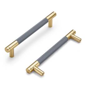 Ah0002-128-gr Dazzleeta 10 Pack Cabinet Handles Gold And Grey 5 Inch Drawer Pulls Round Brass