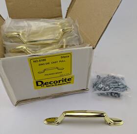 6186-pb Decorite Box Of 50 - 5 Inch Cabinet Drawer Pull Handle 3 Ctc Zinc Die Cast Polished Brass