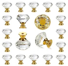 Deelf Outlet 600152865429 26 Pcs Clear Glass Cabinet Knobs 30 Mm Crystal Drawer Pulls With Gold Base