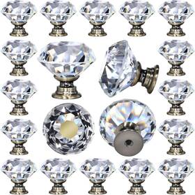 Cy524 Deelf Outlet Set Of 12 Crystal Cabinet Knobs - Polished Glass Drawer Pulls With Bronze Base