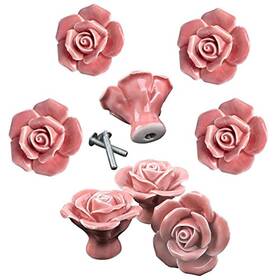 Dld 919605500416 8pcs Pink Rose Ceramic Cabinet Knobs Drawer Pulls Handles With Screws