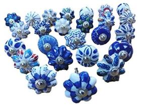 Drawer Knobs Set Of 25 Blue And White Hand Painted Ceramic Pumpkin Assorted