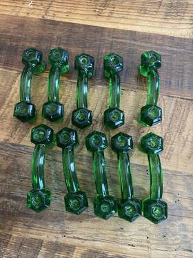 Emgp-6 Eclectic Cabine Knobs & Decor 10 Emerald Green Glass Depression Cabinet Pulls Drawer Handles Vintage Style