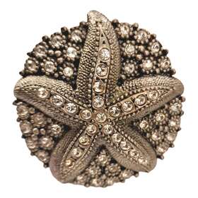 8216 Edgar Berebi Seaside Cabinet Starfish Knob 2 Inch Swarovski Crystal Silver Nautical