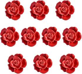 Eoocvt 696538771255 10 Pcs Red Ceramic Vintage Floral Rose Cabinet Knobs Usa Seller Fast Shipping