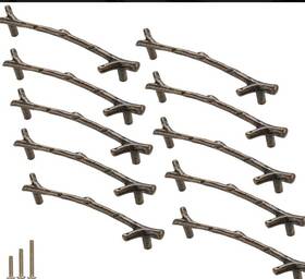 Esreake 614462521999 10 Pcs Twig Knobs 5 Inch Zinc Alloy Tree Branch Dresser Pull Handles Bronze