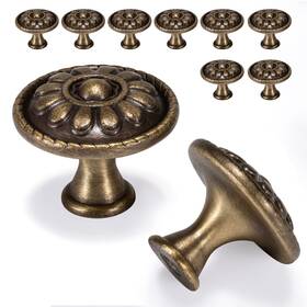 Fecraf 768494442903 10 Pack Antique Brass Cabinet Knobs Vintage Round Drawer Pulls