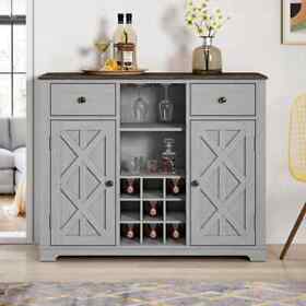 Fwc20101 Festivo Bar Cabinet 47 In. With Stemware Holder Adjustable Shelves Wood In Gray