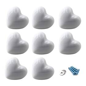 Flomore 700828263594 8pcs White Ceramic Heart Drawer Knobs Kids Room Cabinet Pulls With Screws
