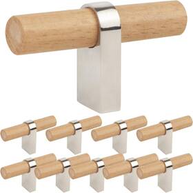 Foxwake 313032342353 Wooden Drawer Pulls And Knobs 10pack Natural Wood Metal Kitchen Cabinet Hand
