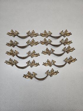 N-3071 From A Vintage Drexel French Provincila Dresser 9 Solid Brass Provincial Drawer Pulls 4 Inch Center
